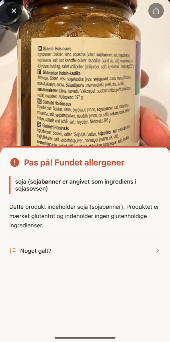 Allergens found